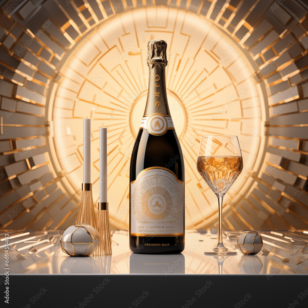 artdeco Champagner in gold mit Dekoration - obrazy, fototapety, plakaty 