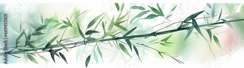 Generative AI illustration of a panoramic watercolor bamboo painting background © JoseLuis