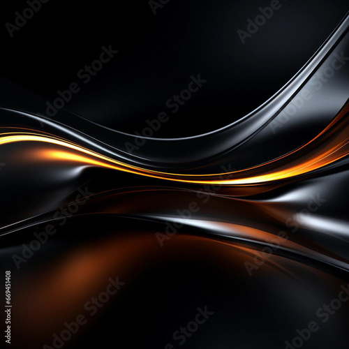 Flowing Black and Gold Graphic Art Upon a Reflective Surface Backdrop