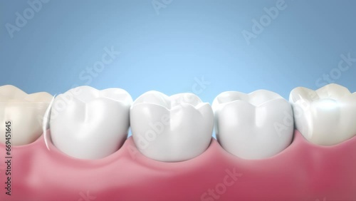 blue fluoride coating and cleaning teeth, Whitening tooth and dental health care 3d animation.
