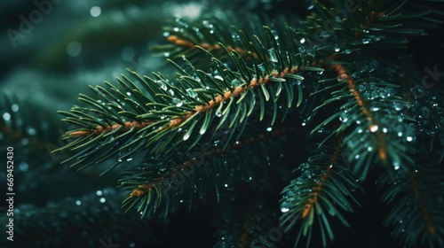 Macro pine tree with drops of water 