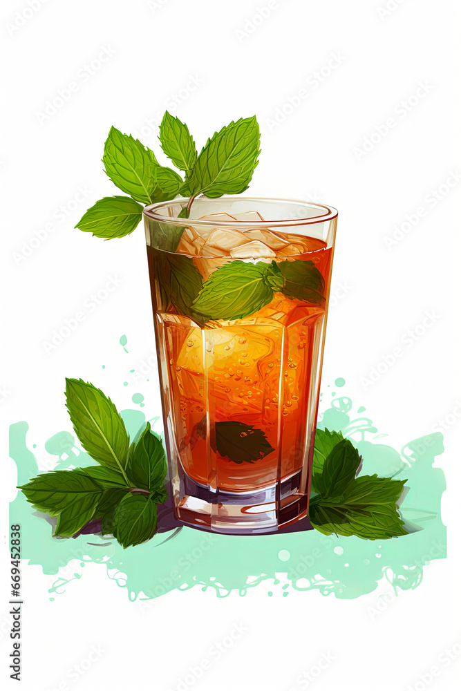 Generative AI illustration of a glass of green tea with mint Generative AI illustration of a glass of green tea with mint