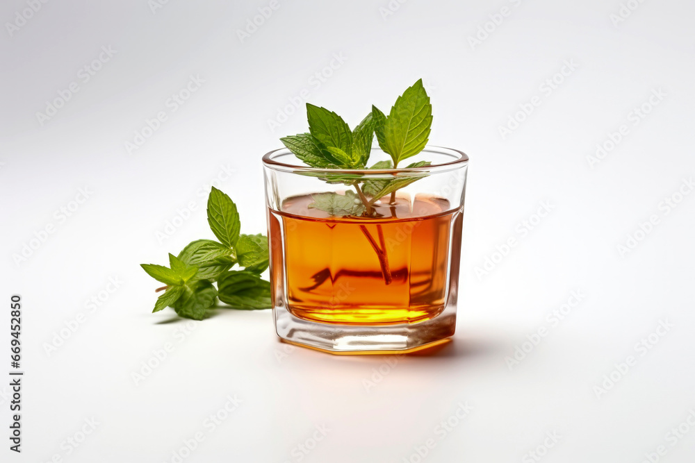Generative AI illustration of a glass of green tea with mint Generative AI illustration of a glass of green tea with mint