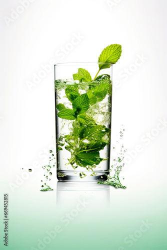 Generative AI illustration of a glass of green tea with mint