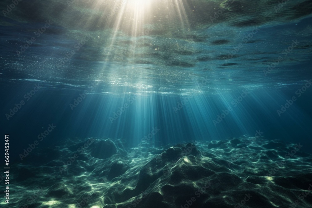 Underwater waves, radiant light rays. Generative AI