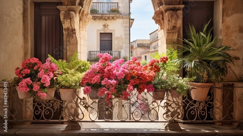 "Enchanting Piazza Duomo Balcony with Blossoming Flowers in Historic Sassari, Sardinia