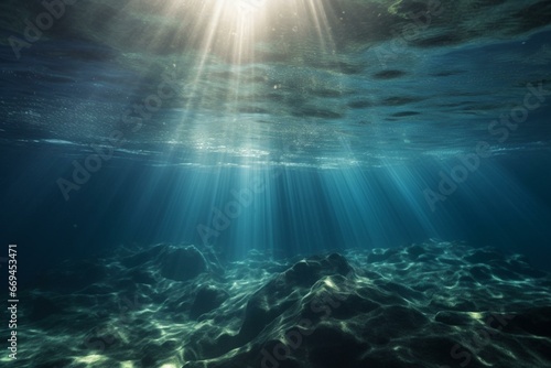 Underwater waves, radiant light rays. Generative AI