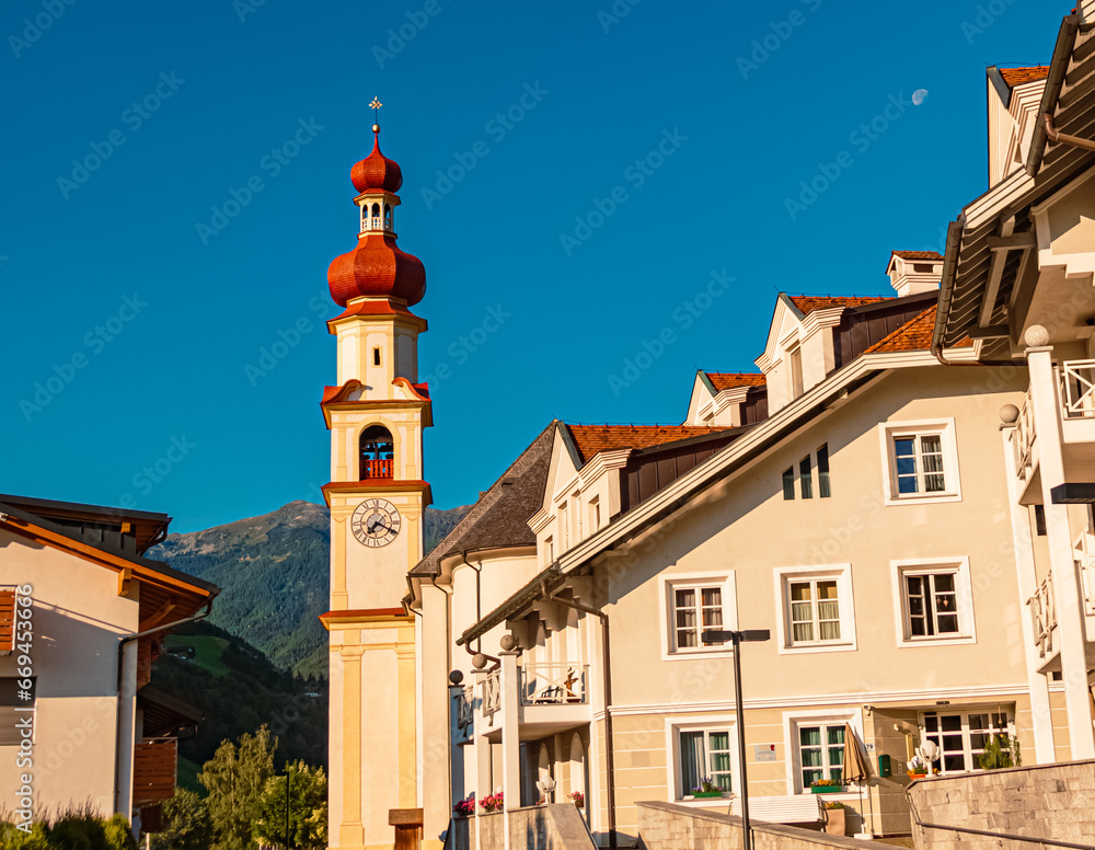 Church on a sunny summer day at St. Johann, San Giovanni, Ahrntal valley, South Tyrol, Italy