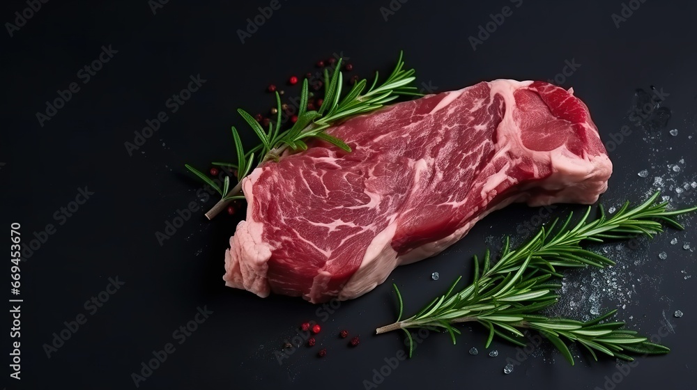 Raw beef close-up on wooden board, butcher shop promotion, supermarket promotion advertisement, fresh raw meat close-up