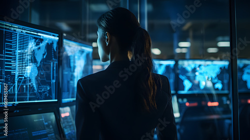 IT Specialist Using Tablet Computer in Data Center Near Server Racks. Concept of Data Storage and Support Technology