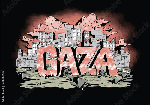Gaza City Destroyed by War 2023. Vector Illustration EPS10