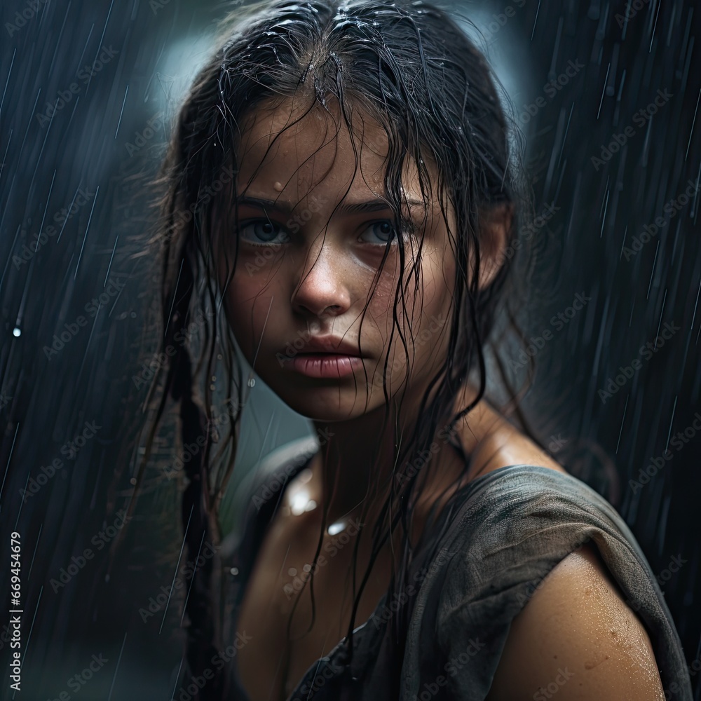 A striking image of a girl in the rain