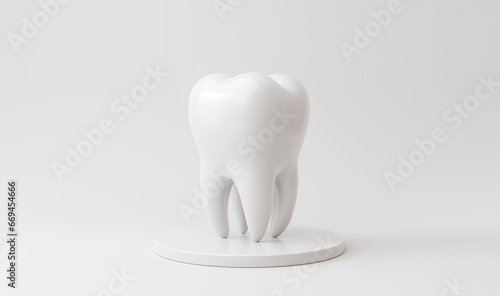 Realistic White tooth, Whitening teeth with podium on White Background,Dental Health 3d rendering.