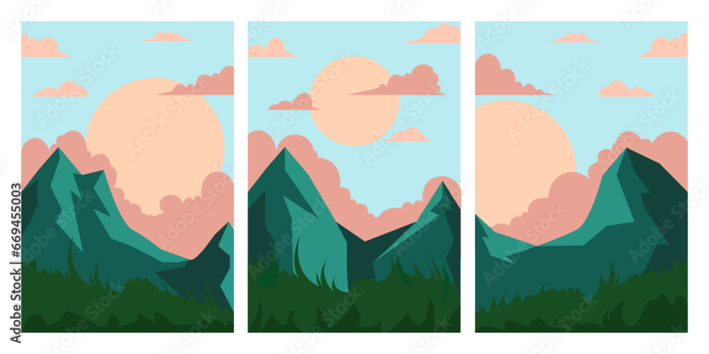 Set of mountains background with retro style. Nature poster for template or element