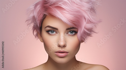portrait of a beautiful model with pink hair dyed