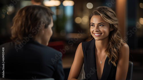 The businesswoman is talking with her client