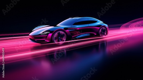 futuristic supercar rush  a sleek vehicle making its mark on an illuminated highway with vivid motion blur