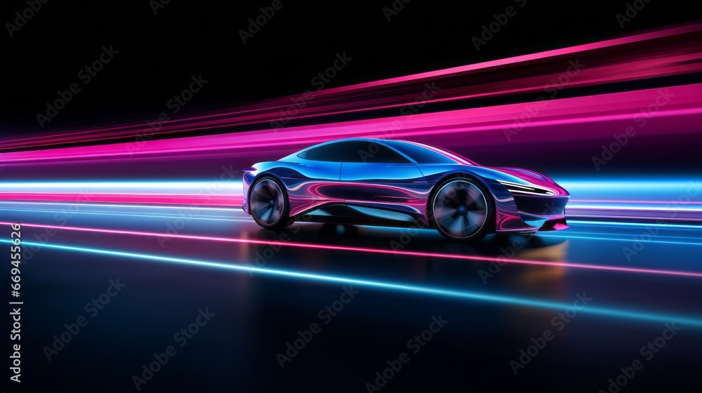 futuristic supercar rush: a sleek vehicle making its mark on an illuminated highway with vivid motion blur futuristic supercar rush: a sleek vehicle making its mark on an illuminated highway with vivid motion blur