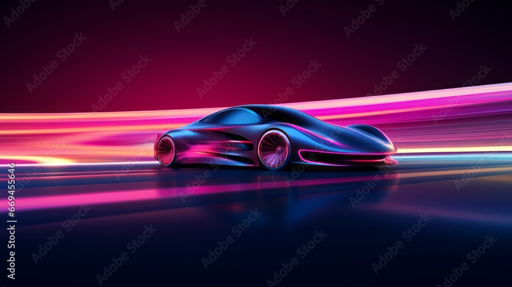 futuristic supercar rush: a sleek vehicle making its mark on an illuminated highway with vivid motion blur futuristic supercar rush: a sleek vehicle making its mark on an illuminated highway with vivid motion blur