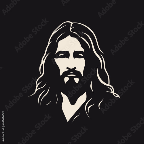 Vector illustration of Jesus Christ, Son of God, in in black and white colours, suitable for logo, sign, tattoo, sticker and other print on demand