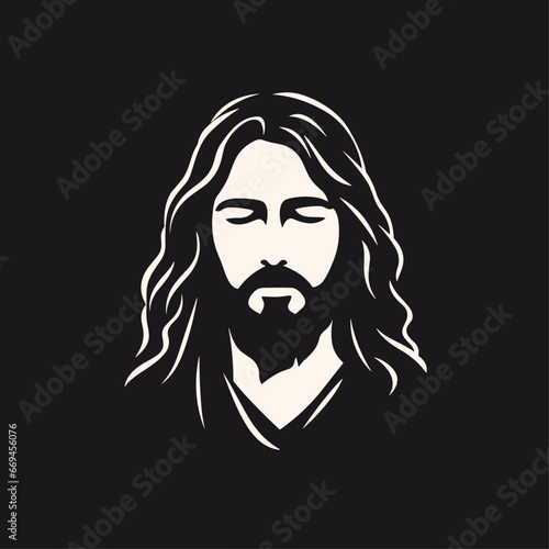 Vector illustration of Jesus Christ, Son of God, in in black and white colours, suitable for logo, sign, tattoo, sticker and other print on demand