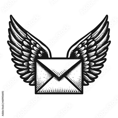 envelope with wings retro sketch