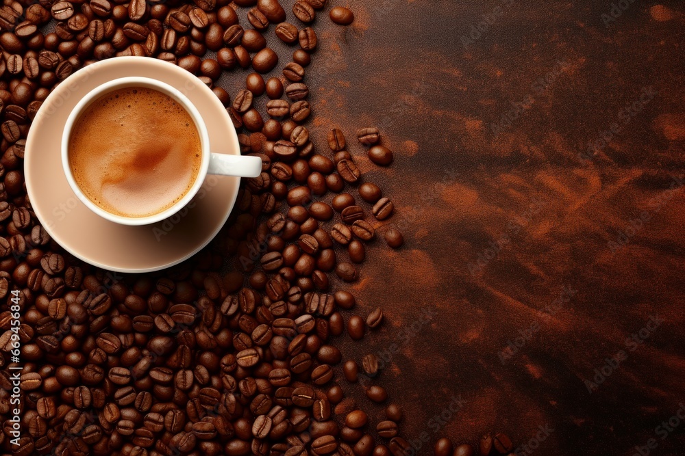 Steaming Coffee background closeup topview. Food cafe. Generate Ai Steaming Coffee background closeup topview. Food cafe. Generate Ai