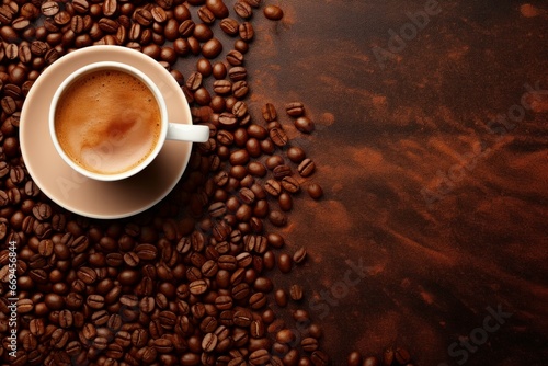 Steaming Coffee background closeup topview. Food cafe. Generate Ai