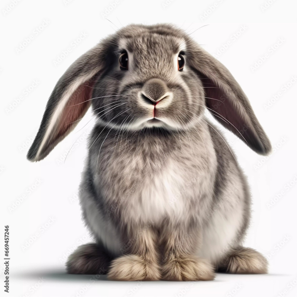 Adorable Petite Bunny White grey : A Charming Rabbit Isolated on White Background AI Adorable Petite Bunny White grey : A Charming Rabbit Isolated on White Background AI