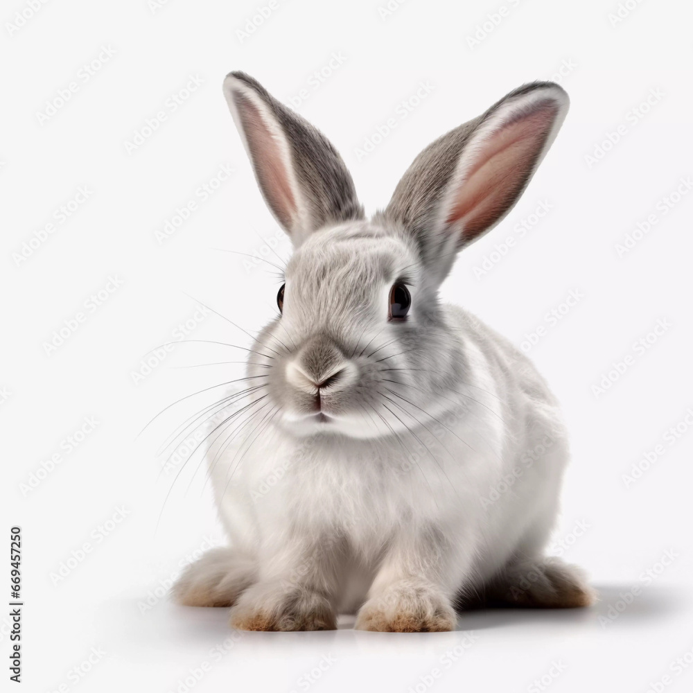 Adorable Petite Bunny White grey : A Charming Rabbit Isolated on White Background AI