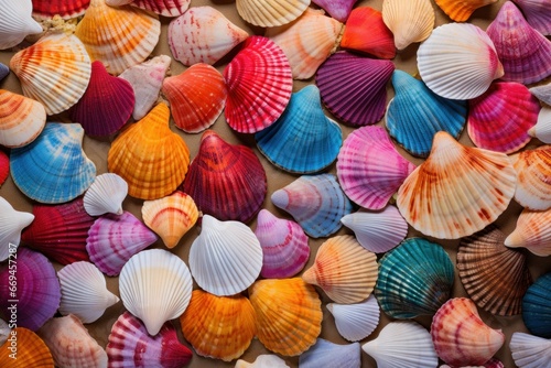 Iridescent Colorful seashell. Ocean travel marine. Generate Ai