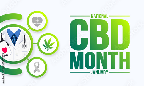 January is National CBD Month background template. Holiday concept. background, banner, placard, card, and poster design template with text inscription and standard color. vector illustration.
