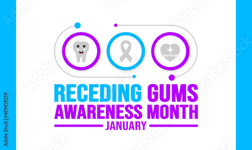 January is Receding Gums Awareness Month background template. Holiday concept. background, banner, placard, card, and poster design template with text inscription and standard color. vector