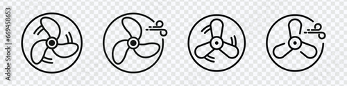 Propeller vector icon set. Fan icon set, Cooling fan vector icons set. Ventilator and propeller fan collection. Appliance cooling symbols for designs.