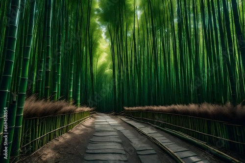 A hidden shrine nestled in a peaceful bamboo forest.