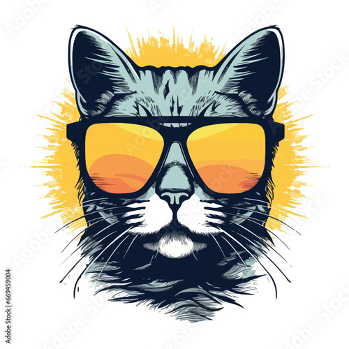 Vintage poster with stylish cat. Vector trendy hipster style greeting card design
