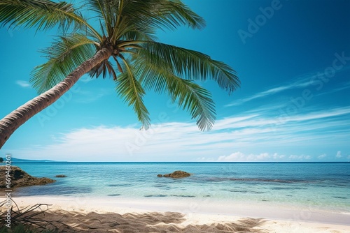 Palm tree on beautiful sandy beach. Generative AI