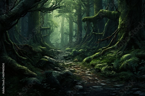 Spiritual Forest druid. Fantasy monk nature. Fictional person. Generate Ai © juliars