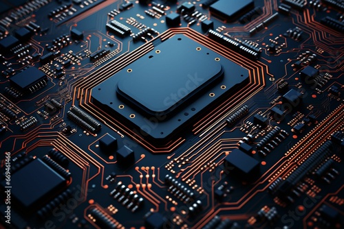 AI illustration of an advanced electronic circuit board featuring a processor chip