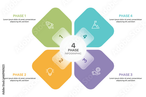 Petal shape glassmporphism infographic template with 4 options, steps, parts, segments. Business concept. marketing infographic vector illustration. photo