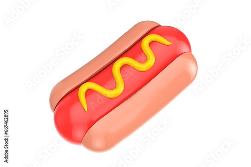 Fast Food Breakfast Hot Dog with Mustard Icon. 3d Rendering