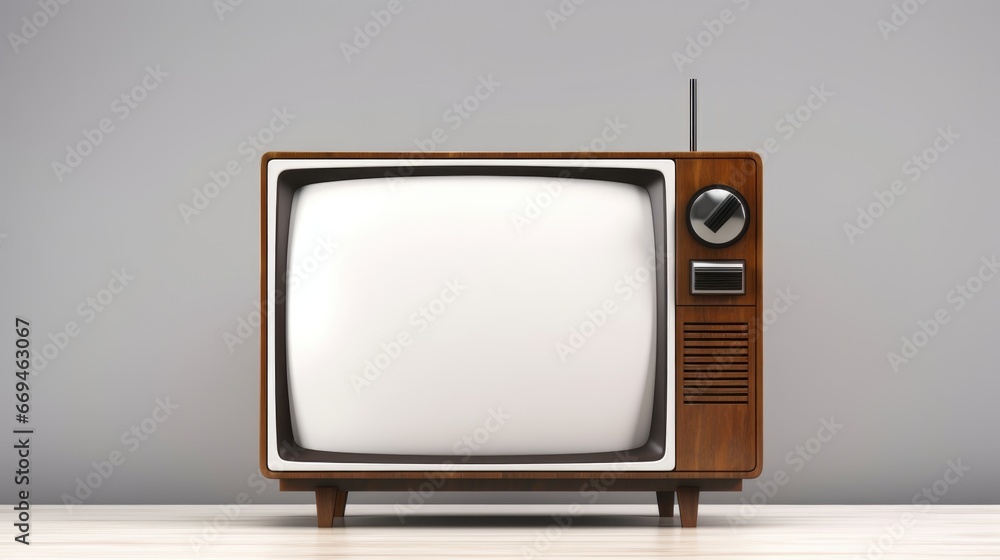 Old tv set with screen on isolated grey background