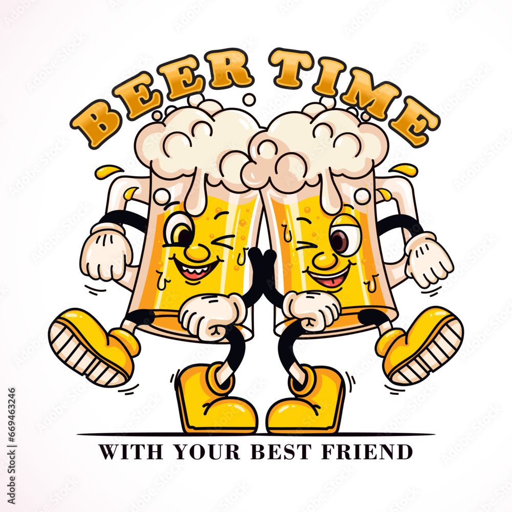 Naklejka premium Toast beer glass, cartoon mascot character. Suitable for logos, mascots, t-shirts, stickers and posters
