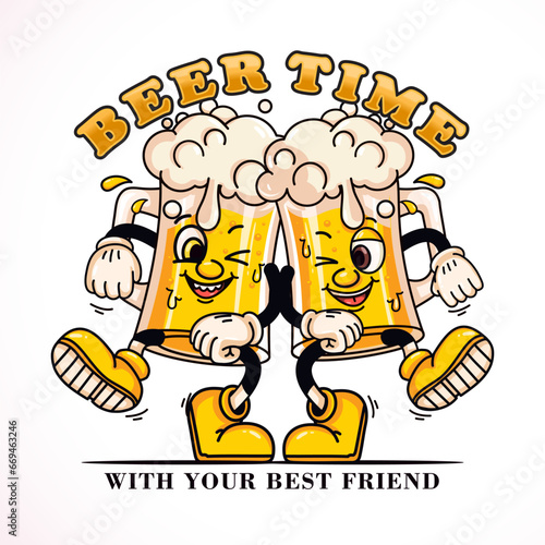 Toast beer glass, cartoon mascot character. Suitable for logos, mascots, t-shirts, stickers and posters