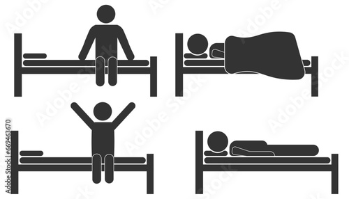 Position sleep icon. Rest in bed set design vector ilustration.