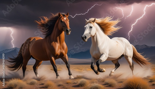 Epic Sunset  Dynamic Encounter of Two Wild Stallions