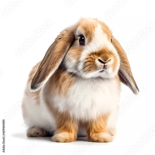 Adorable Petite Bunny: A Charming brown white lop-eared Rabbit Isolated on White Background
