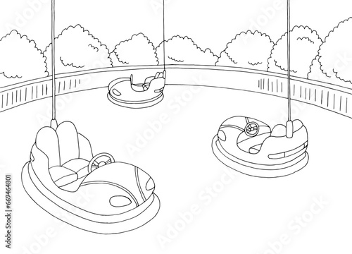 Bumper car amusement park black white sketch illustration vector