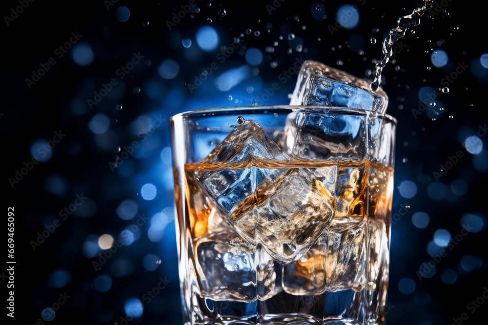 A Close-Up View of Crystal Clear Ice Cubes Sparkling in a Cocktail Glass, Ready to Welcome the New Year A Close-Up View of Crystal Clear Ice Cubes Sparkling in a Cocktail Glass, Ready to Welcome the New Year