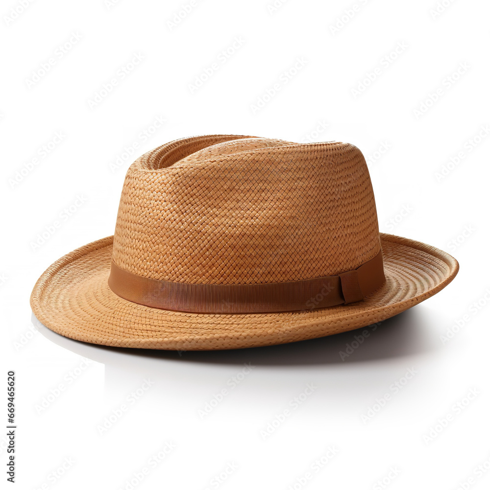 A hat with a flat, circular crown and no brim, often worn tilted to the side. realistic stock image captured by proffesional photographer in shutterstock style isolated on white backgound